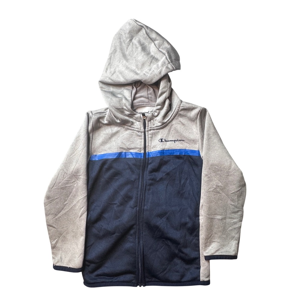 Champion Hoodie Kids 4T Grey Navy Blue Colorblock Full Zip Athletic Sweatshirt